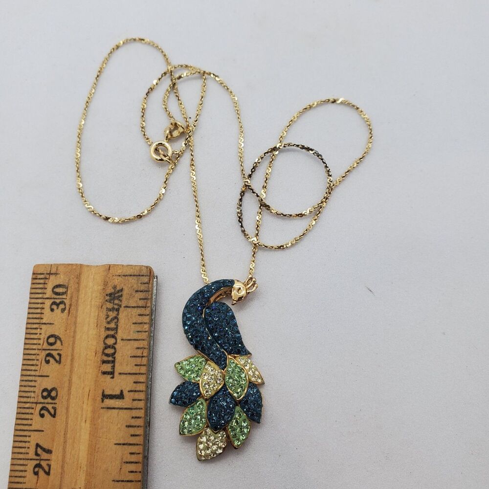 Swarovski Crystal Sterling Silver Gold Plated Peacock Necklace 17" 925 AU